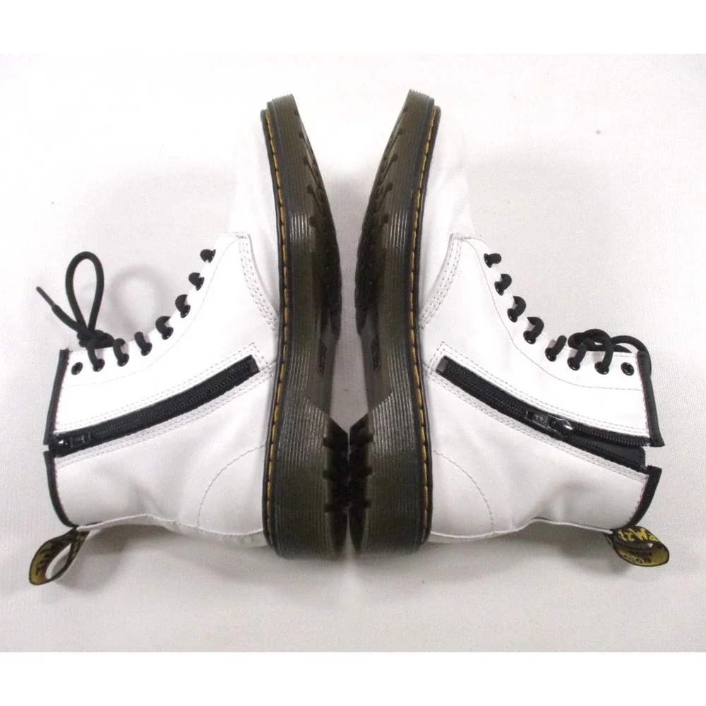 Dr.‎ Martens Kids 1460 J White Leather Combat Side Zip Boots Size US 3